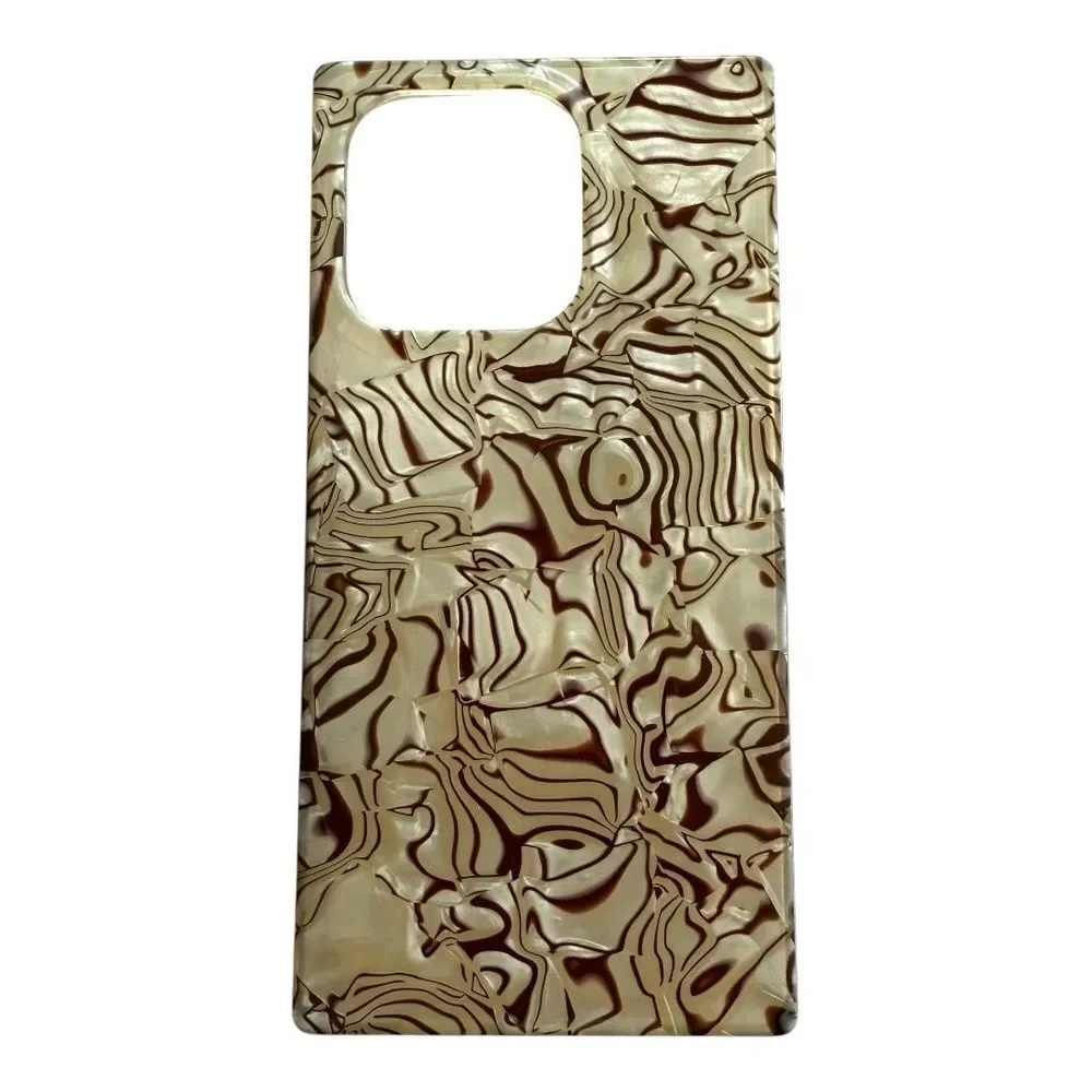 Square iPhone 14 Pro Case Cover Iridescent Caramel Silicone 3 Screen Protectors